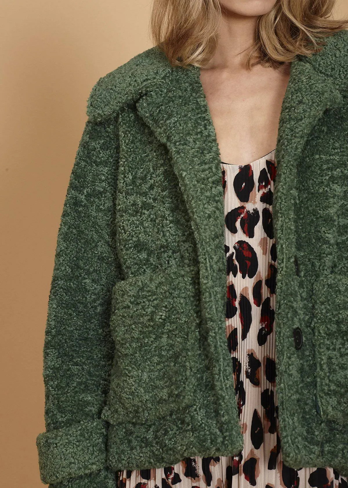 Women's Shearling Coat in Fall Forest