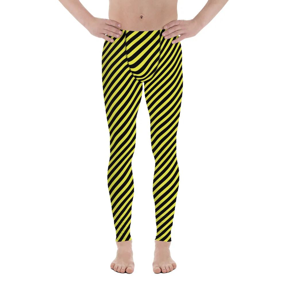 Yellow Black Diagonal Striped Meggings, Colorful Best Compression Tights For Men - Made in USA/EU/MX